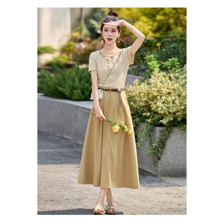 BY12086# 休闲条纹时尚套装女夏季新款洋气穿搭一整套上衣半身裙两件套 服裝批發女裝批發服飾貨源