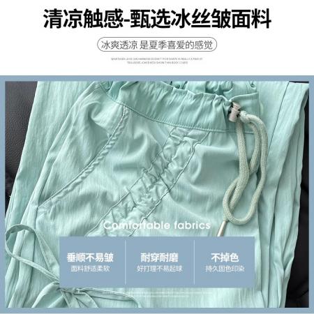 原版做法美式运动裤女夏季高腰直筒蝴蝶结休闲卡其色速干工装裤 服裝批發女裝批發服飾貨源