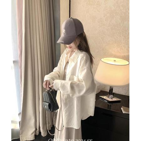 一忘皆空/背后小心机’23%天丝浅蓝衬衫女夏季蕾丝拼接长袖上衣 服裝批發女裝批發服飾貨源