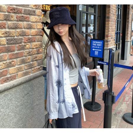 自制慵懒腔调重工刺绣V领宽松长袖衬衫 服裝批發女裝批發服飾貨源