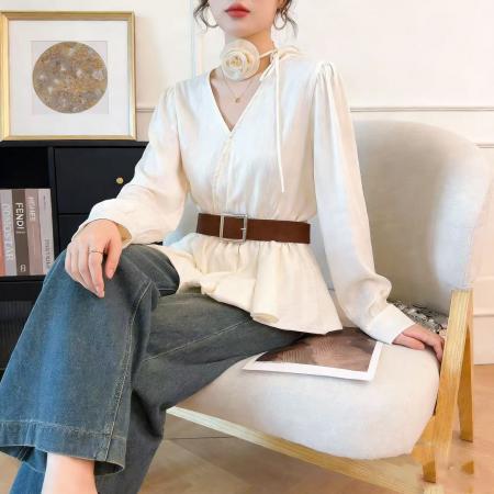 春款丝光缎面衬衫修身气质高级感百搭上衣 服裝批發女裝批發服飾貨源