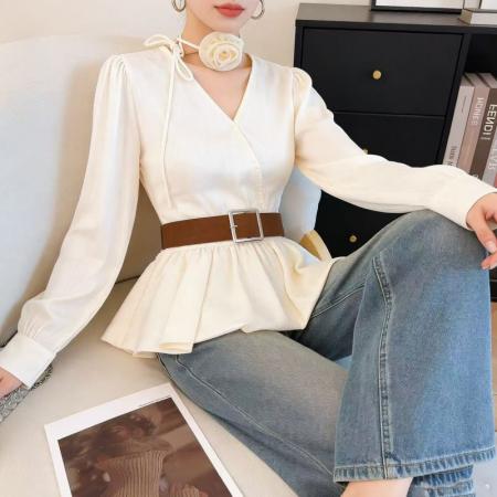 春款丝光缎面衬衫修身气质高级感百搭上衣 服裝批發女裝批發服飾貨源