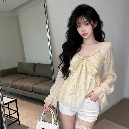 BY12116# 蝴蝶结纯欲甜辣妹一字肩抹胸长袖防晒上衣 服裝批發女裝批發服飾貨源
