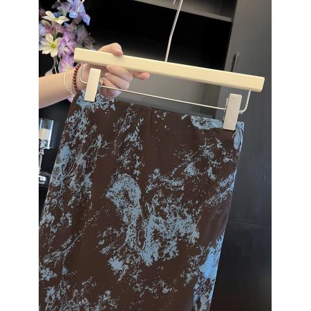 BY12130# 品质五线打边晕染印花薄款斜裁鱼尾半身裙 服裝批發女裝批發服飾貨源