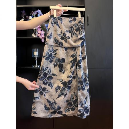 BY12131# 品质五线打边夏季碎花开叉褶皱气质高腰半身裙 服裝批發女裝批發服飾貨源