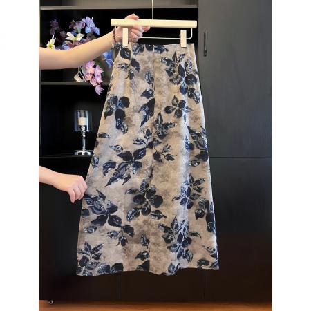 BY12131# 品质五线打边夏季碎花开叉褶皱气质高腰半身裙 服裝批發女裝批發服飾貨源