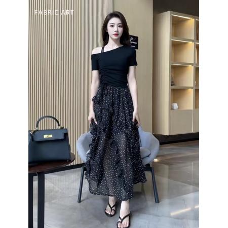 BY12135# 品质五线打边法式度假风显瘦高腰波点半身裙 服裝批發女裝批發服飾貨源