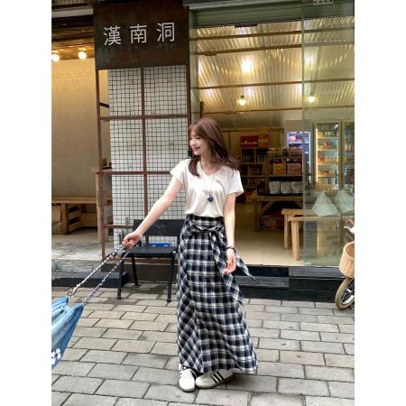 BY12136# 黑白格子气质显瘦复古裙子半裙夏季长裙女设计感时尚半身裙 服裝批發女裝批發服飾貨源