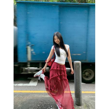 BY12137# a字半身裙女新款超火长裙不规则波点蛋糕裙红色裙子女 服裝批發女裝批發服飾貨源