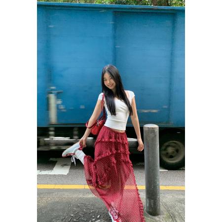 BY12137# a字半身裙女新款超火长裙不规则波点蛋糕裙红色裙子女 服裝批發女裝批發服飾貨源