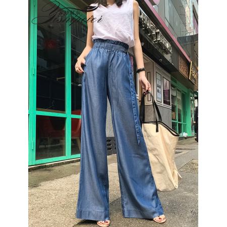 天丝牛仔裤韩版百搭高腰宽松垂感阔腿裤坠感休闲遮胯提臀拖地长裤 服裝批發女裝批發服飾貨源