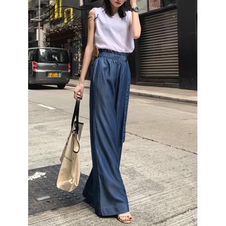 天丝牛仔裤韩版百搭高腰宽松垂感阔腿裤坠感休闲遮胯提臀拖地长裤 服裝批發女裝批發服飾貨源