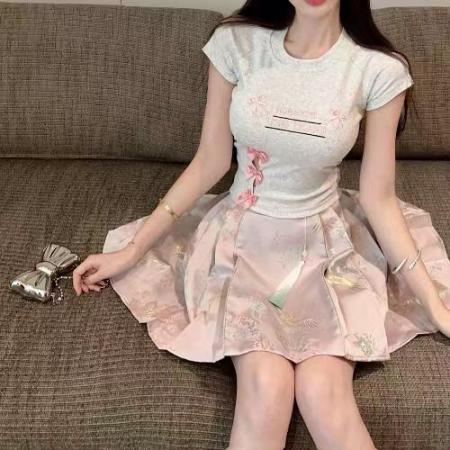 BY12144# 蝴蝶结正肩短袖t恤女夏季新款纯欲甜妹辣妹短款显瘦修身上衣 服裝批發女裝批發服飾貨源