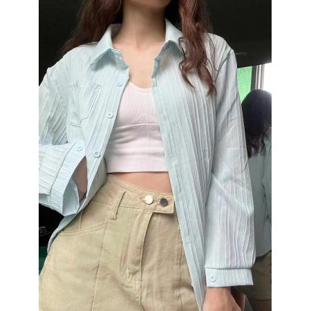 BY12149# 衬衫上衣设计感小众法式上衣女款春秋薄外套夏季新款防晒开衫衬衣 服裝批發女裝批發服飾貨源