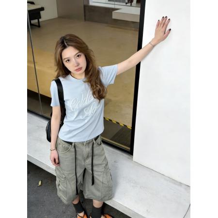 BY12153# 设计感重工字母钉珠短袖T恤女春夏新款洋气内搭打底小衫上衣 服裝批發女裝批發服飾貨源