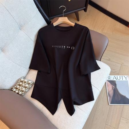 大码女装韩版圆领简约宽松短袖胖妹妹显瘦气质高级T恤 服裝批發女裝批發服飾貨源