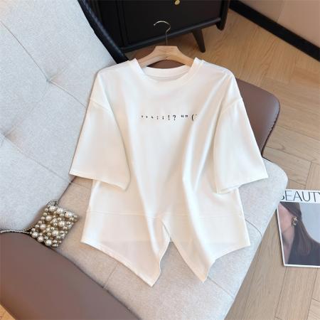 大码女装韩版圆领简约宽松短袖胖妹妹显瘦气质高级T恤 服裝批發女裝批發服飾貨源