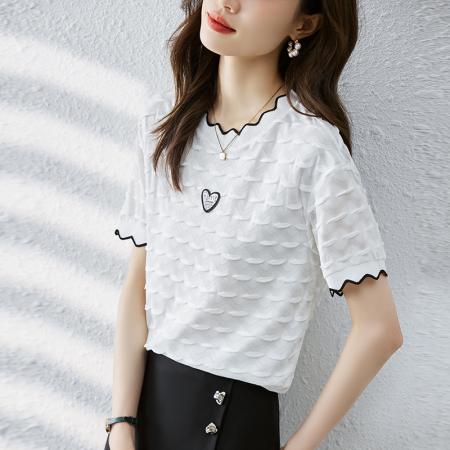 夏季新款韩版百搭拼接圆领短袖T...