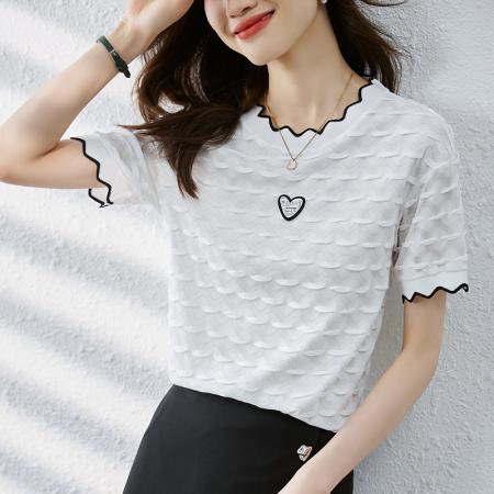 夏季新款韩版百搭拼接圆领短袖T恤女 服裝批發女裝批發服飾貨源