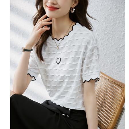 夏季新款韩版百搭拼接圆领短袖T恤女 服裝批發女裝批發服飾貨源