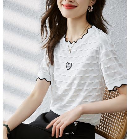 夏季新款韩版百搭拼接圆领短袖T恤女 服裝批發女裝批發服飾貨源