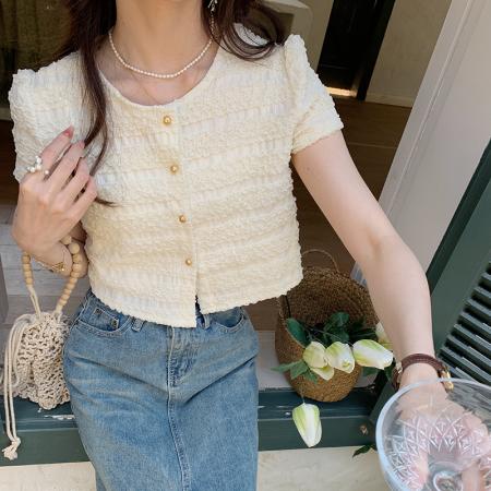 夏季新款韩版百搭重工面料短袖衬衫女上衣夏 服裝批發女裝批發服飾貨源