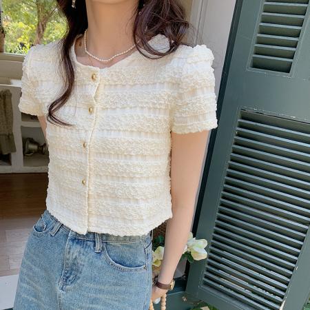 夏季新款韩版百搭重工面料短袖衬衫女上衣夏 服裝批發女裝批發服飾貨源