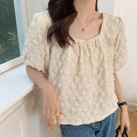 夏季新款韩版百搭宽松方领短袖衬衫女上衣夏 服裝批發女裝批發服飾貨源