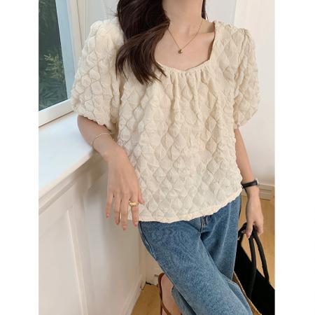 夏季新款韩版百搭宽松方领短袖衬衫女上衣夏 服裝批發女裝批發服飾貨源