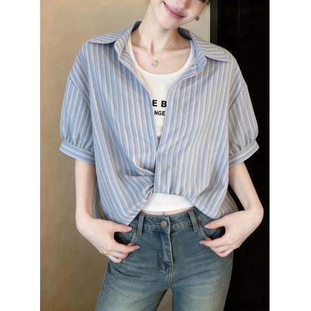 BY12169# 夏季新款绑带两件套短袖衬衫短袖衬衫+背心 服裝批發女裝批發服飾貨源