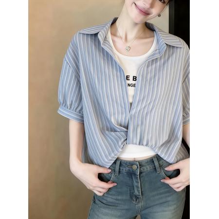 BY12169# 夏季新款绑带两件套短袖衬衫短袖衬衫+背心 服裝批發女裝批發服飾貨源