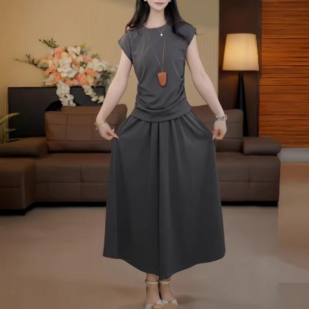 BY12179# 夏季新款时尚气质遮肚子显瘦飞飞袖上衣半身裙休闲两件套装女 服裝批發女裝批發服飾貨源