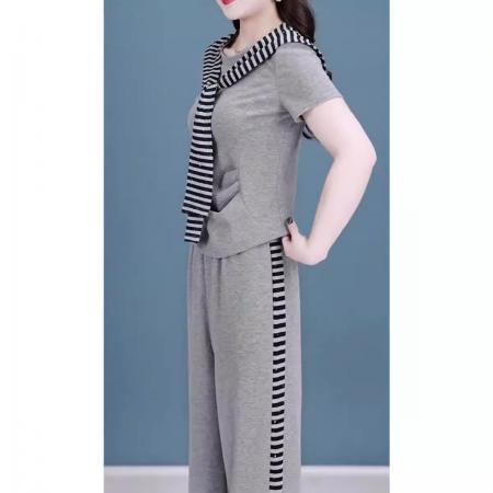 BY12180# 夏季新款简约休闲套装设计感短袖上衣披肩阔腿裤减龄三件套装 服裝批發女裝批發服飾貨源