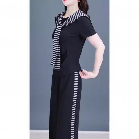 BY12180# 夏季新款简约休闲套装设计感短袖上衣披肩阔腿裤减龄三件套装 服裝批發女裝批發服飾貨源