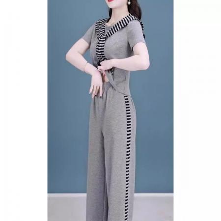 BY12180# 夏季新款简约休闲套装设计感短袖上衣披肩阔腿裤减龄三件套装 服裝批發女裝批發服飾貨源