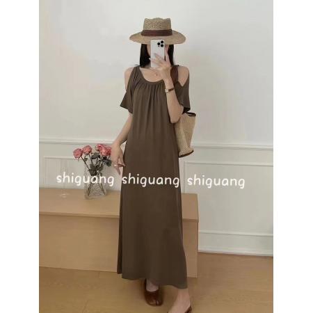 BY12185# 小众优雅露肩遮肉宽松大码针织曲珠连衣裙 服裝批發女裝批發服飾貨源