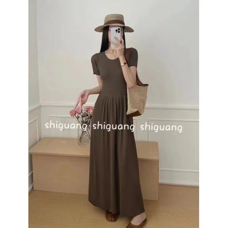 BY12186# 百搭显瘦收腰短袖针织曲珠连衣裙 服裝批發女裝批發服飾貨源