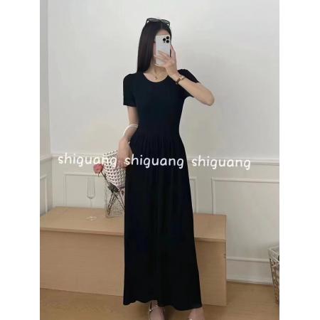 BY12186# 百搭显瘦收腰短袖针织曲珠连衣裙 服裝批發女裝批發服飾貨源