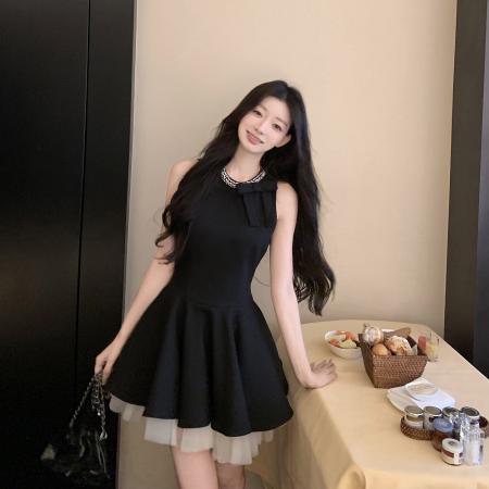 BY12188# 千金风小黑裙连衣裙女夏季高级感生日party小礼裙显瘦无袖 服裝批發女裝批發服飾貨源