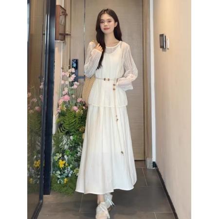 BY12189# 白色吊带连衣裙子女夏季新款温柔风气质绝美穿搭海边度假长裙 服裝批發女裝批發服飾貨源