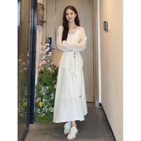 BY12189# 白色吊带连衣裙子女夏季新款温柔风气质绝美穿搭海边度假长裙 服裝批發女裝批發服飾貨源