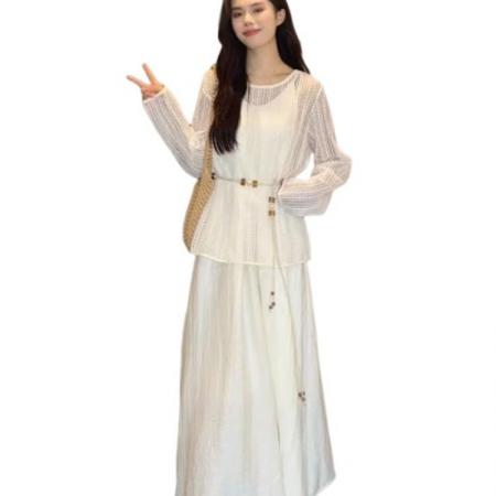 BY12189# 白色吊带连衣裙子女夏季新款温柔风气质绝美穿搭海边度假长裙 服裝批發女裝批發服飾貨源