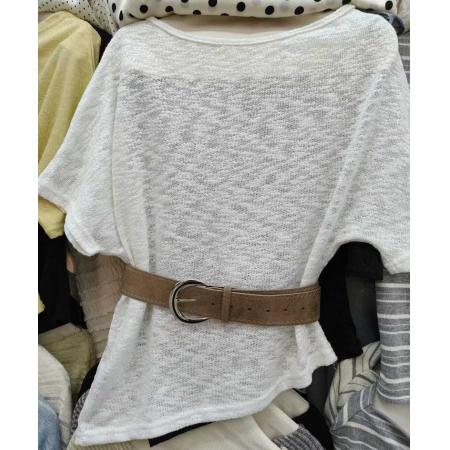 BY12191# 设计感圆领短袖不规则下摆T恤女春季上新辣妹收腰显瘦上衣配腰带 服裝批發女裝批發服飾貨源