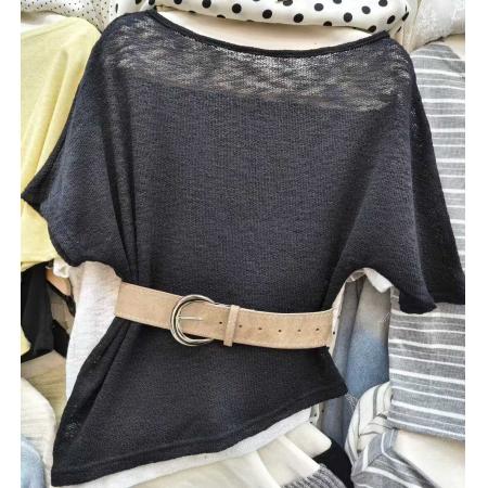 BY12191# 设计感圆领短袖不规则下摆T恤女春季上新辣妹收腰显瘦上衣配腰带 服裝批發女裝批發服飾貨源