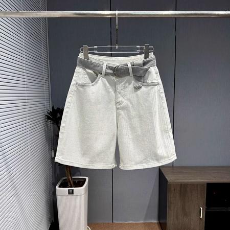 深圳南油夏季灰白色高腰显瘦a字休闲阔腿五分牛仔裤女新款 服裝批發女裝批發服飾貨源