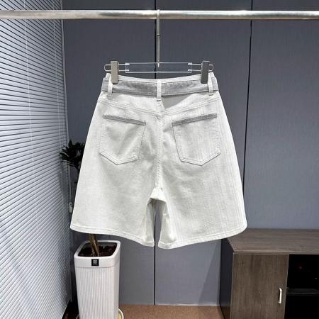 深圳南油夏季灰白色高腰显瘦a字休闲阔腿五分牛仔裤女新款 服裝批發女裝批發服飾貨源