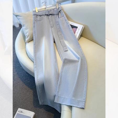 浅色牛仔裤女春秋季新款高级感浅灰色阔腿裤子宽松复古直筒裤 服裝批發女裝批發服飾貨源