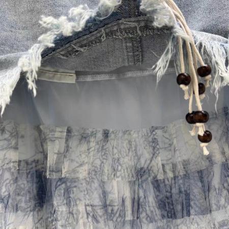 春夏新款拼接网纱蛋糕牛仔半身裙女高腰时尚拼接网纱长裙子无链子 服裝批發女裝批發服飾貨源