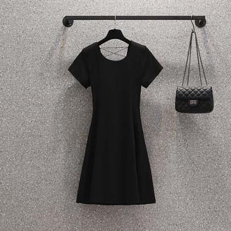 大码女装夏新款韩版气质修身连衣裙中长款收腰显瘦T恤裙 服裝批發女裝批發服飾貨源