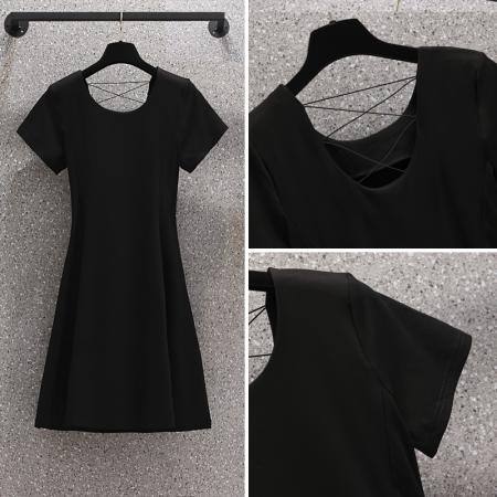 大码女装夏新款韩版气质修身连衣裙中长款收腰显瘦T恤裙 服裝批發女裝批發服飾貨源